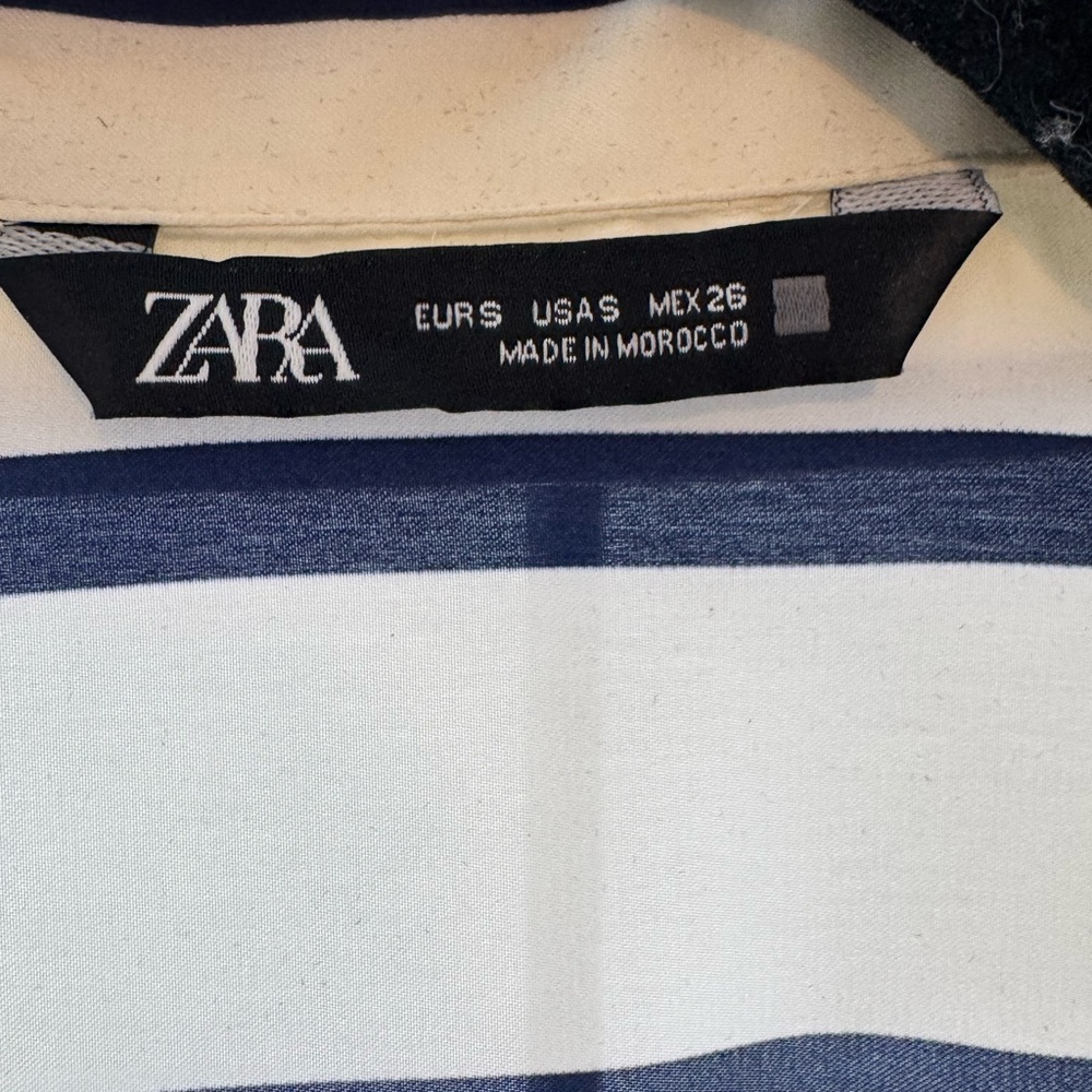 Zara Navy and Cream Striped Button Down Shirt - Picture 5 of 6